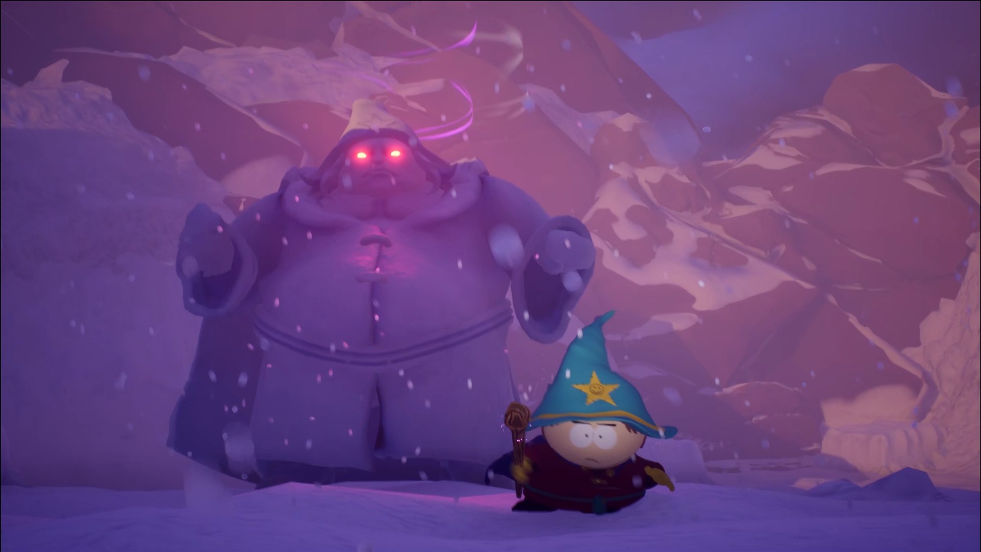 Cartman from South Park: Snow Day with his giant golem summon.