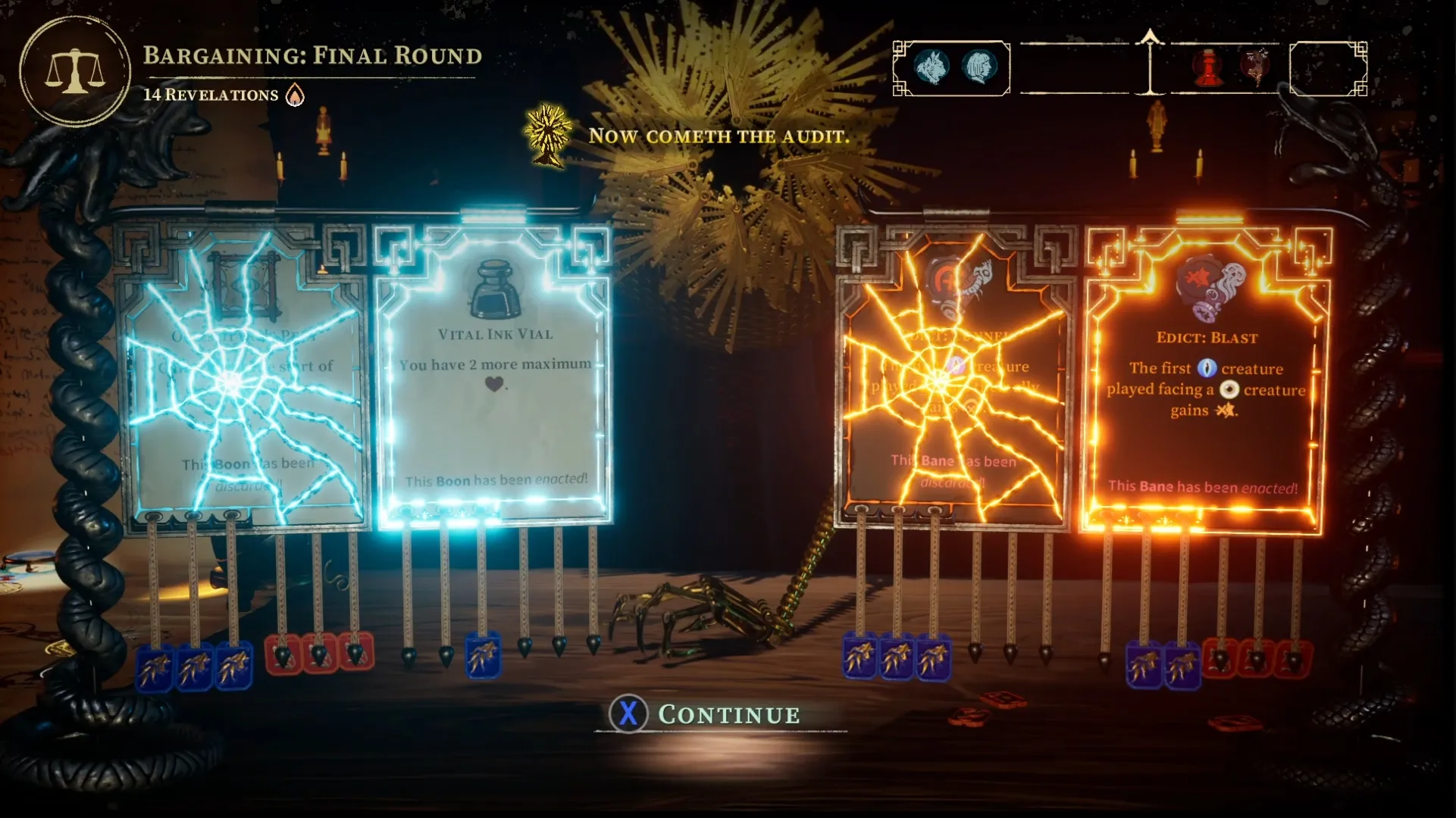 Screenshot from bargaining in The Killing Stone, with the final results being enacted, and Weregild commenting on it in terms of commerce.